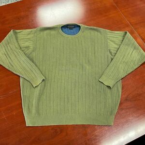 Old School Olive Knit Crew Neck Sweater sz L EUC